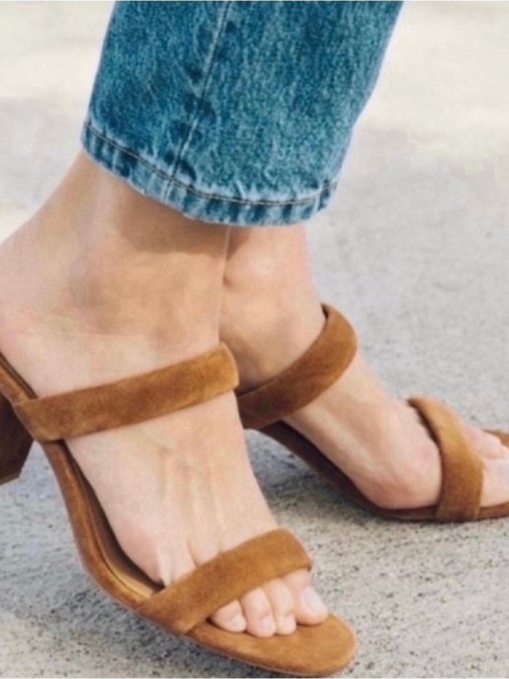 Soludos Tan Suede Double-Strap Block Heel Sandals